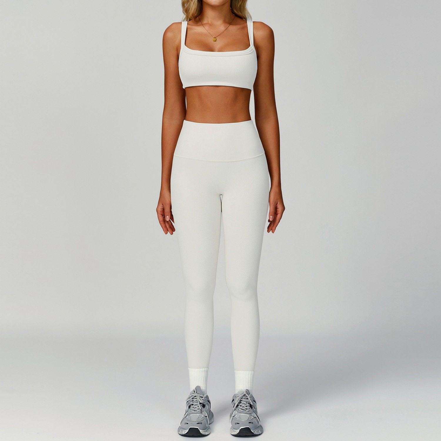Conjunto Yoga Mujer 3 Piezas Acanalado 78% Nylon 22% Spandex Cintura Alta Quick-Dry Bra/Vest/Jacket + Shorts/Pants S-XL | Women Ribbed Yoga Outfit Set