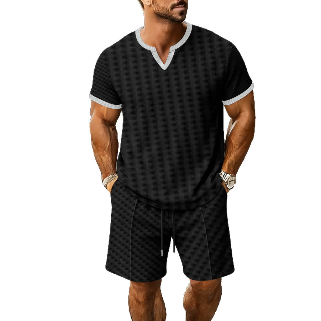 Conjunto Deportivo Hombre Camiseta Cuello V + Shorts Textura Waffle – S a XXXL