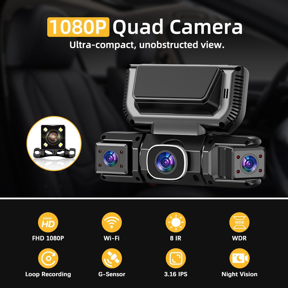 Dashcam para Vehículo con Múltiples Lentes y WiFi – 1080P, Visión Nocturna, Grabación en Bucle
