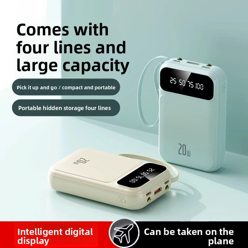 Banco de Energía Portátil 10000mAh con Cables Integrados – Carga Rápida PD 3.0
