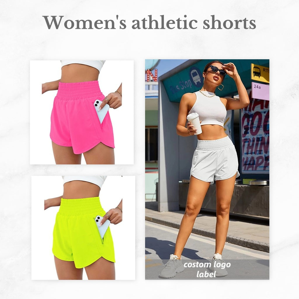 Shorts Deportivos Mujer Cintura Alta Tela Elástica Anti-Exposición S-XXXL | Women High Waist Sport Shorts