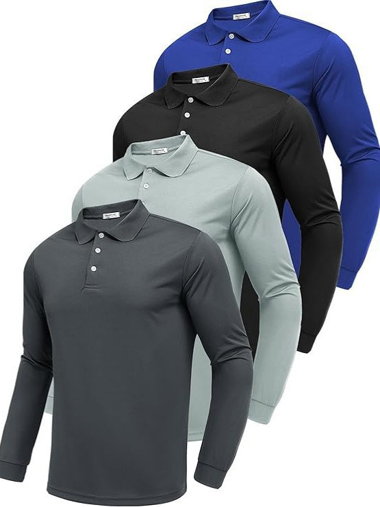 Polo Manga Larga Hombre Secado Rápido – Slim Fit, 95% Poliéster, S a XXXL