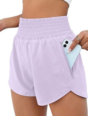 Shorts Deportivos Mujer Cintura Alta Tela Elástica Anti-Exposición S-XXXL | Women High Waist Sport Shorts