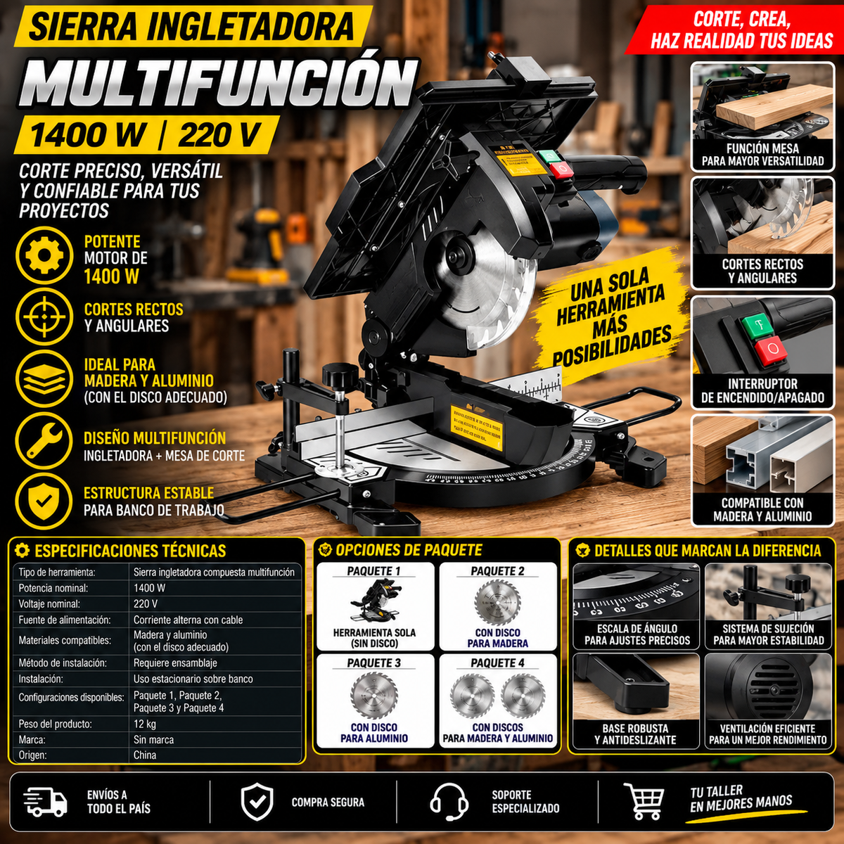 1400W Multifunction Compound Miter Saw | 220V