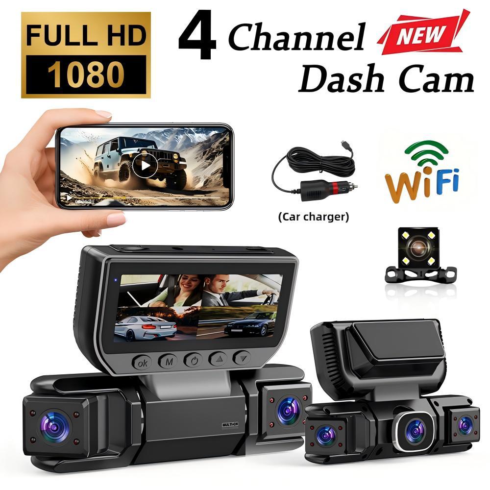 Dashcam para Vehículo con Múltiples Lentes y WiFi – 1080P, Visión Nocturna, Grabación en Bucle