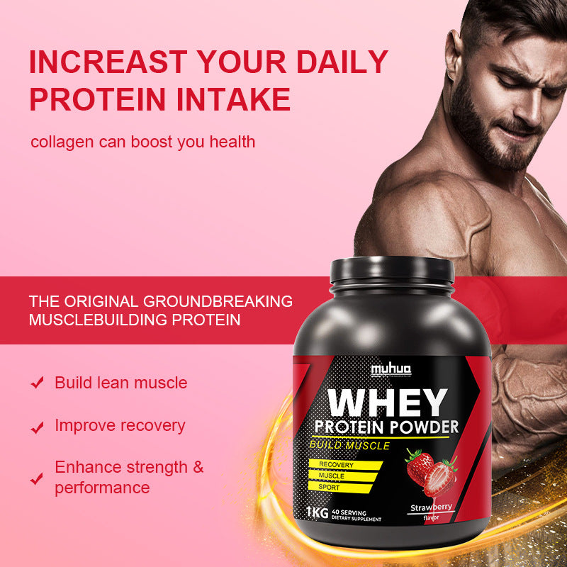 Proteína Whey en Polvo Sabor Fresa 1kg | Whey Protein Powder Strawberry 2 lbs