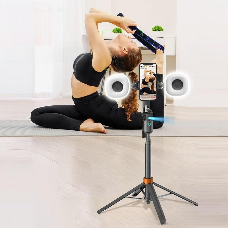 Gimbal Selfie Stick con IA y Seguimiento Facial – 1.8m, Rotación 360°, Streaming y Vlogging
