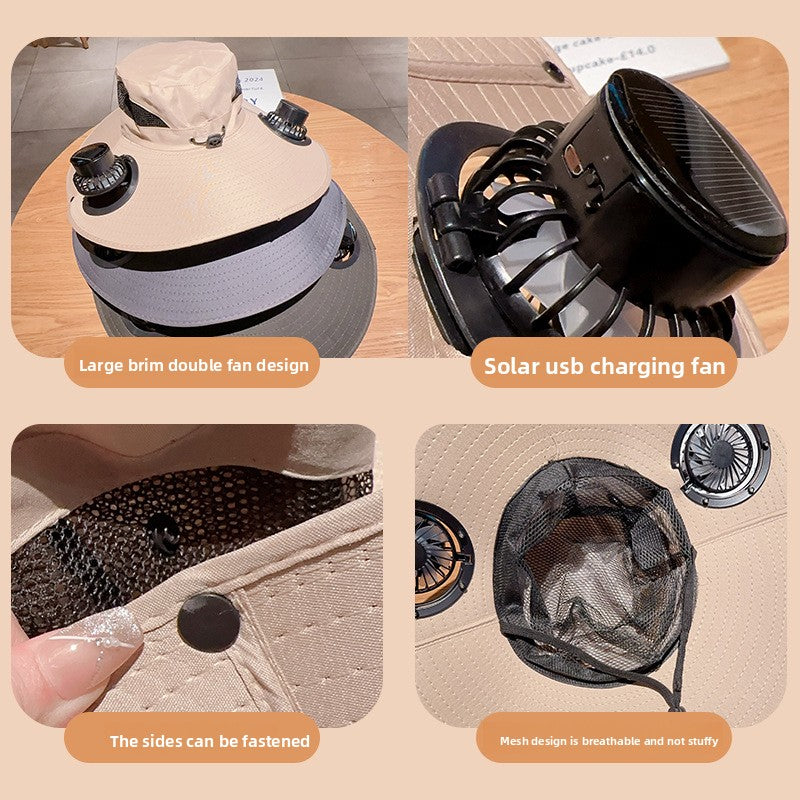 Sombrero Solar con Ventilador Integrado – Protección UV, Recargable USB, 5 Estilos