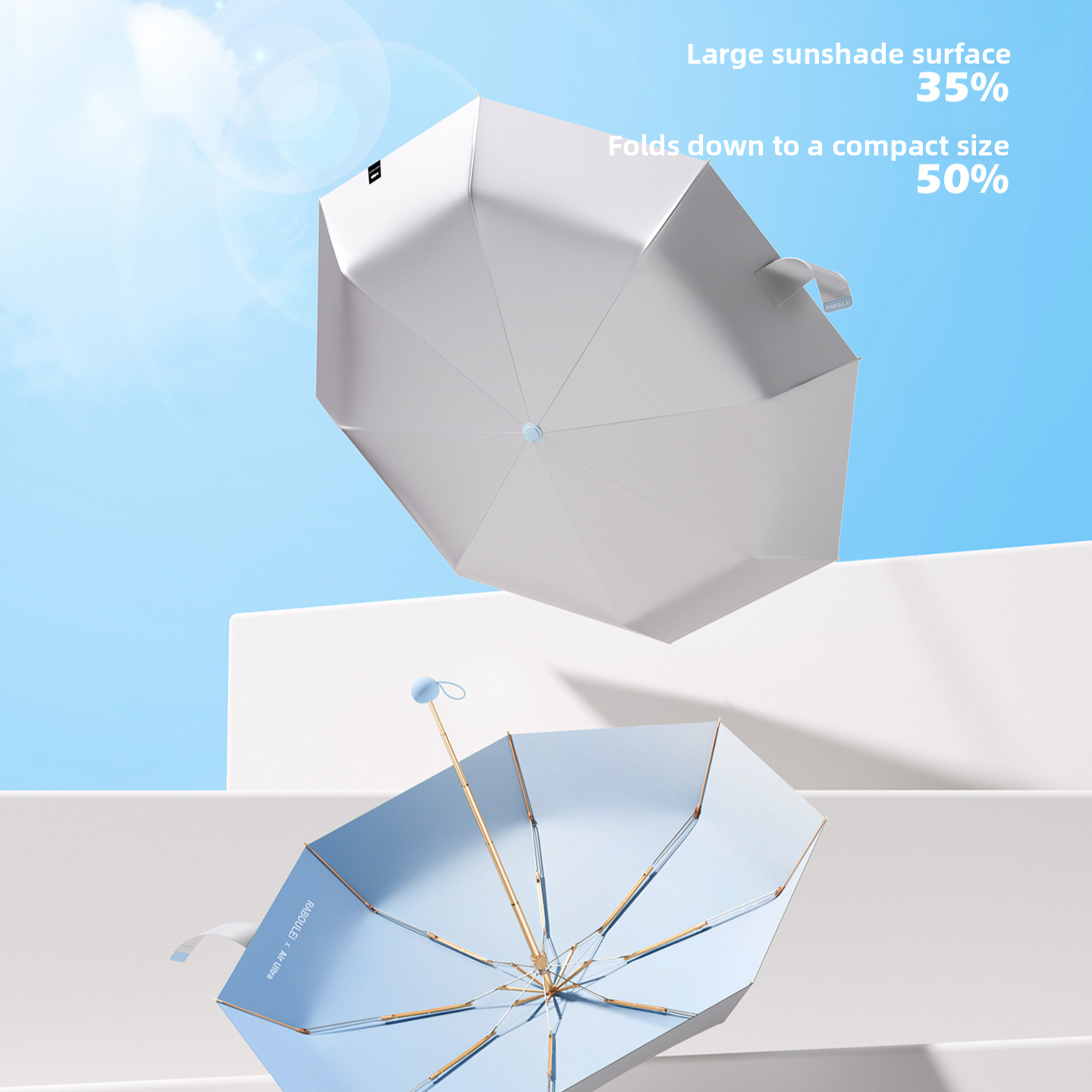 Paraguas Protección Solar Titanio Plata – Índice UV 2000+, Plegable 18cm