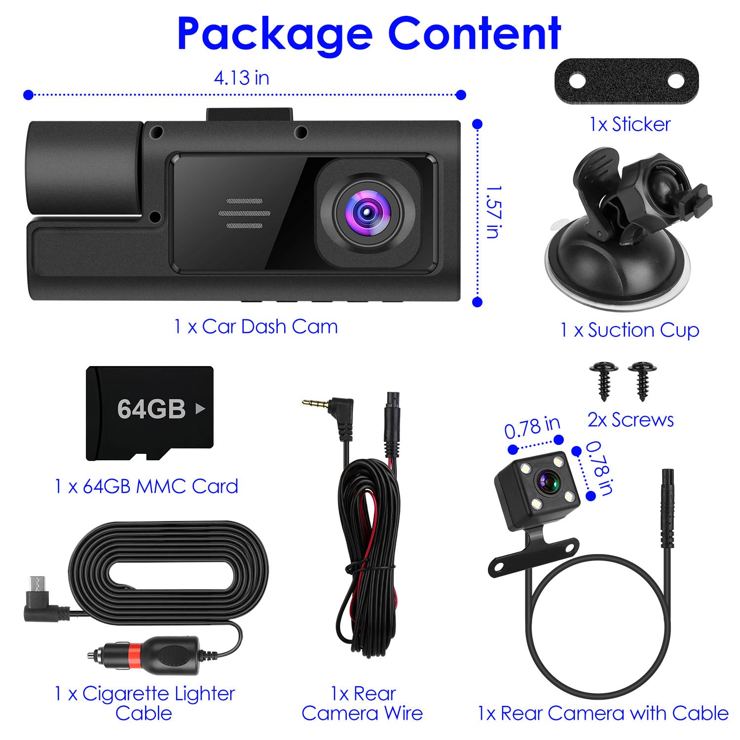 Cámara de Auto 3 Canales ALTSON — FHD 1080P WiFi con Tarjeta 64GB Incluida