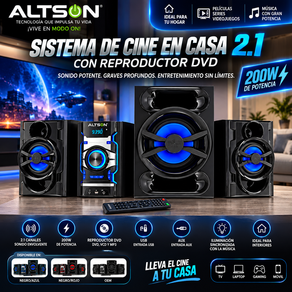 200W 2.1 Home Theater System | Sistema de Cine en Casa