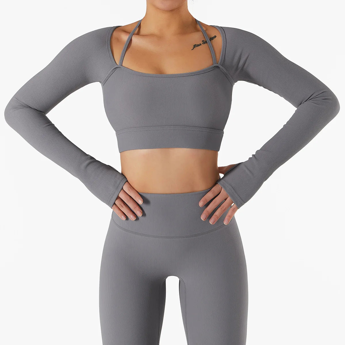Traje Yoga Mujer 2 Piezas Sin Costuras 90% Poliéster 10% Spandex Hip Lifting Cintura Alta Top + Shorts/Pants 4 Colores S-L | Women Seamless 2-Piece Yoga Suit