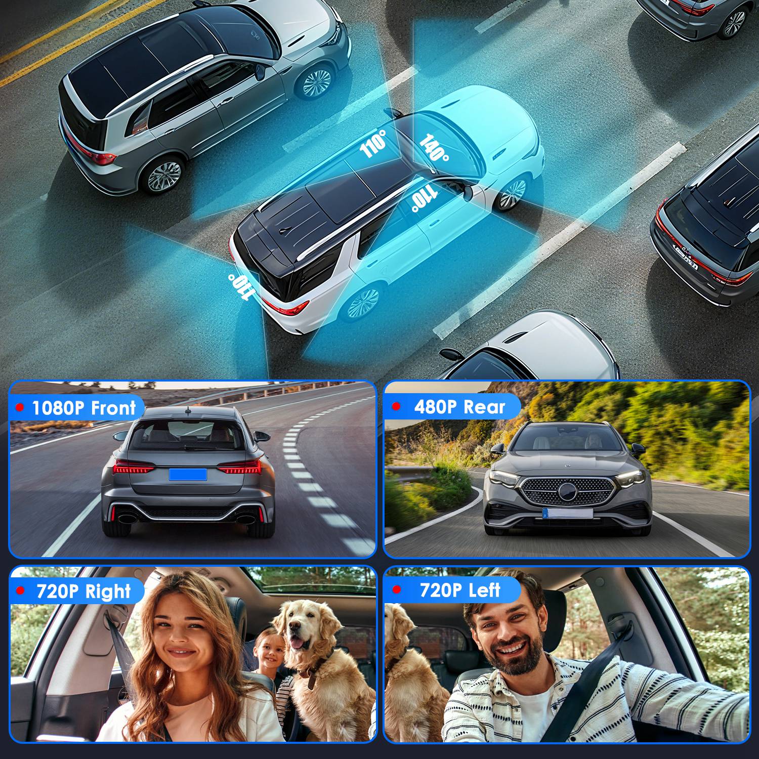 Cámara Auto 4 Canales ALTSON — Vigilancia 360° con Visión Nocturna y Tarjeta 128GB