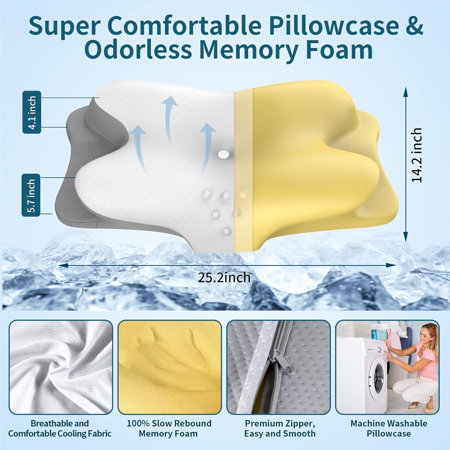 Almohada Cervical de Memory Foam | Diseño Mariposa | Funda Seda de Hielo | Soporte de Cuello