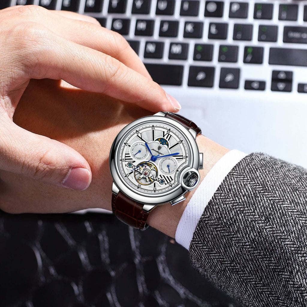 Reloj Mecánico Automático Tourbillon con Fase Lunar – Cristal Zafiro, 50m, 4 Colores
