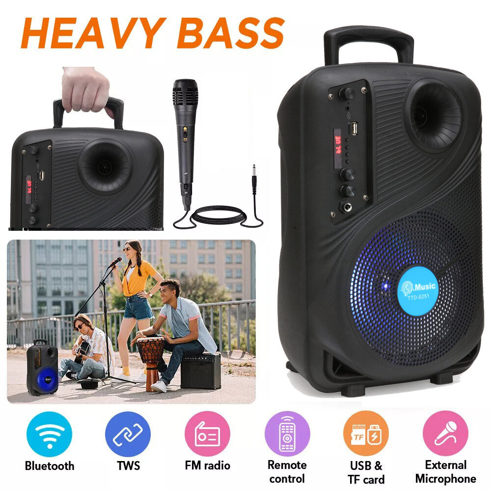 Altavoz Bluetooth 8" Subwoofer con Karaoke, Luces LED y TWS – ALTSON
