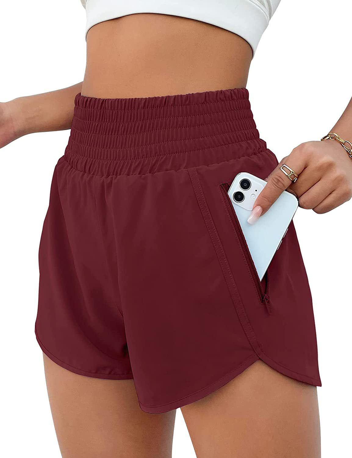 Shorts Deportivos Mujer Cintura Alta Tela Elástica Anti-Exposición S-XXXL | Women High Waist Sport Shorts
