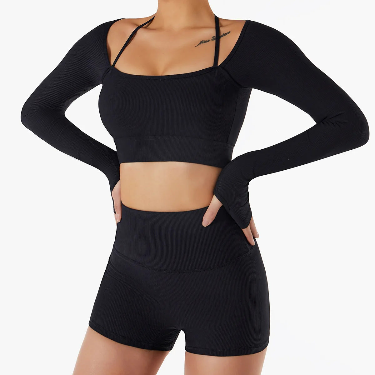 Traje Yoga Mujer 2 Piezas Sin Costuras 90% Poliéster 10% Spandex Hip Lifting Cintura Alta Top + Shorts/Pants 4 Colores S-L | Women Seamless 2-Piece Yoga Suit