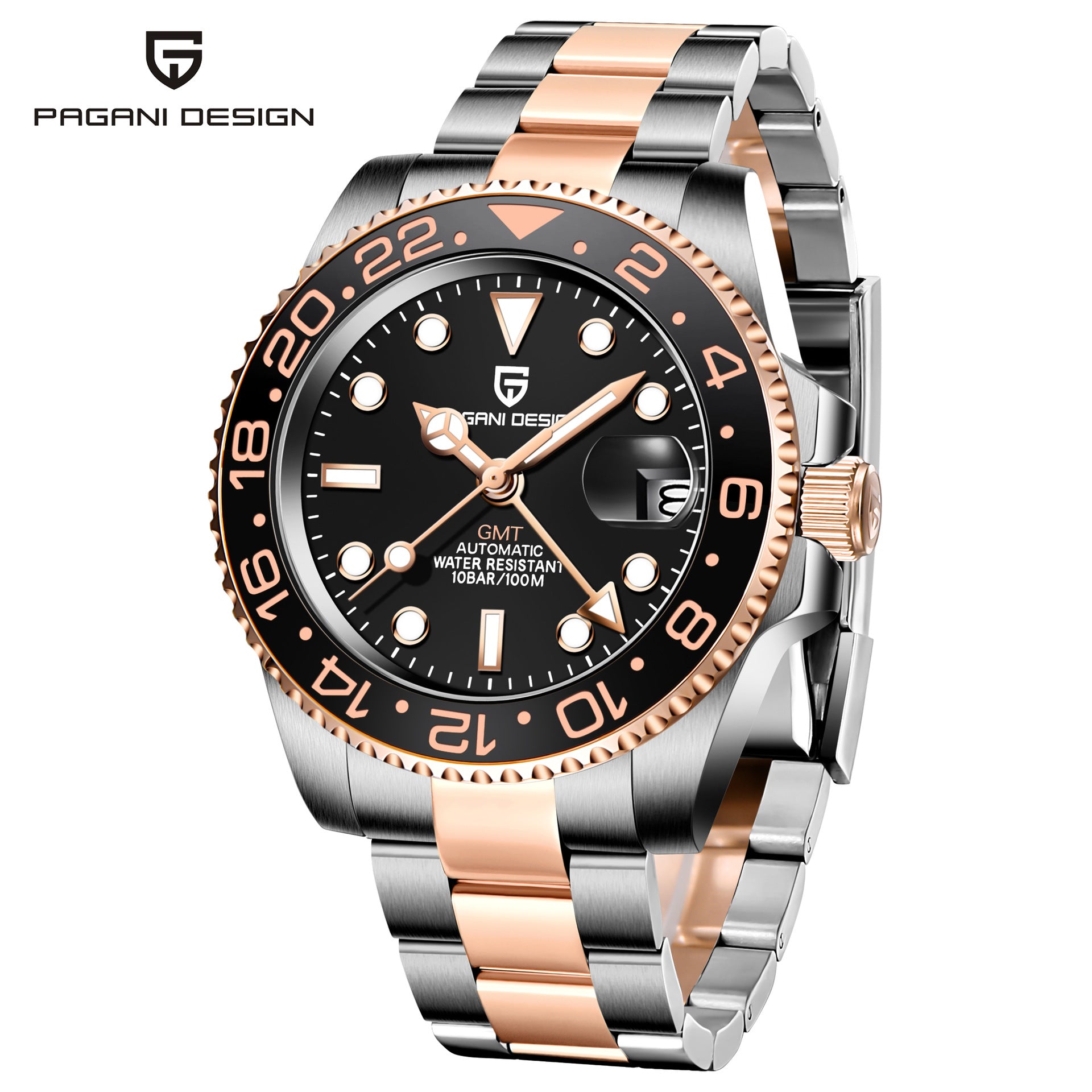 Reloj Mecánico GMT PAGANI DESIGN – Cristal Zafiro, Luminoso, 100m, 24 Estilos