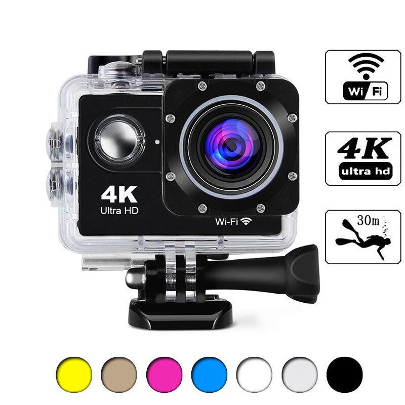 Cámara Deportiva 4K WiFi Resistente al Agua – Pantalla Táctil, Fotografía Nocturna, 7 Colores