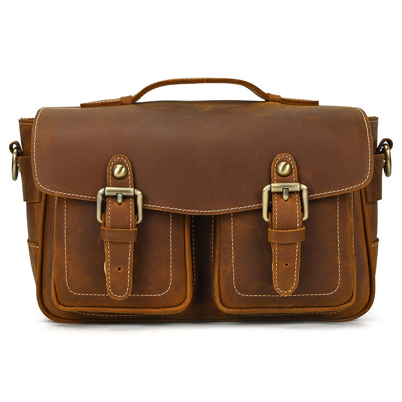 Bolso Retro de Cuero Genuino para Cámara – Primera Capa de Cuero, Resistente al Agua, Bandolera