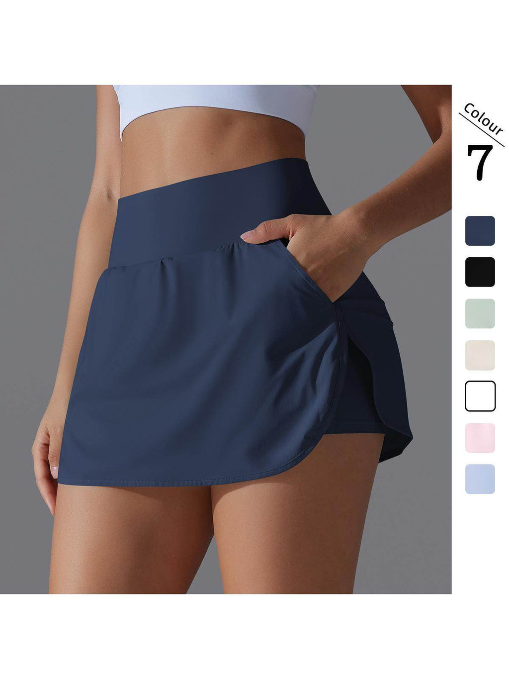 Falda Deportiva Mujer Tenis Yoga Cintura Alta Faux 2 Piezas 100% Poliéster Bolsillo Trasero S-XL 7 Colores | Women Tennis Sports Skirt