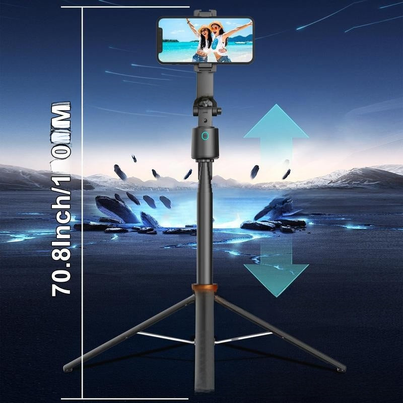 Gimbal Selfie Stick con IA y Seguimiento Facial – 1.8m, Rotación 360°, Streaming y Vlogging