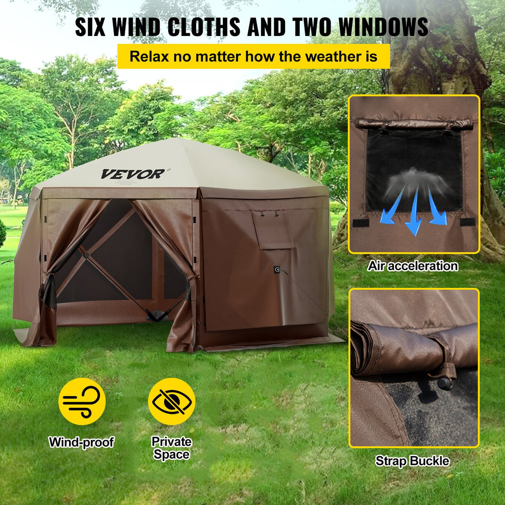 Carpa Gazebo de Camping 6 Lados con Ventanas de Malla