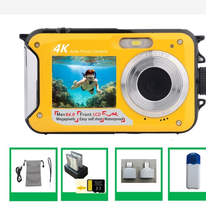 Cámara Digital 4K Dual Screen Resistente al Agua – 64MP, Autofocus, Zoom 16x, Hasta 128GB