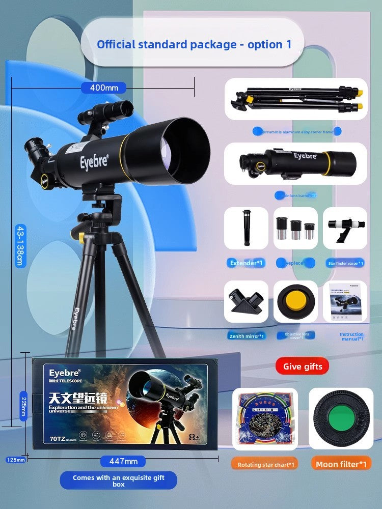 Telescopio Astronómico Refractivo 200x 70mm – Kit Completo con Oculares y Trípode