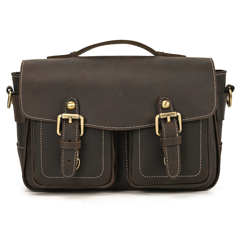 Bolso Retro de Cuero Genuino para Cámara – Primera Capa de Cuero, Resistente al Agua, Bandolera