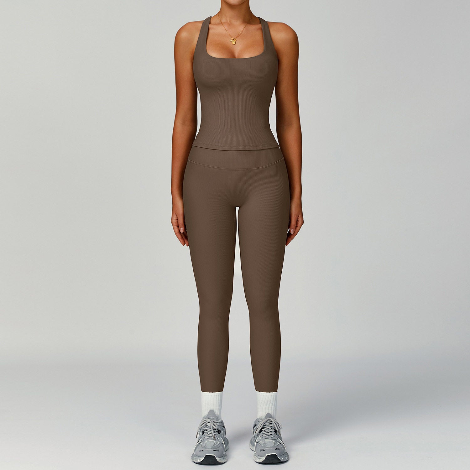 Conjunto Yoga Mujer 3 Piezas Acanalado 78% Nylon 22% Spandex Cintura Alta Quick-Dry Bra/Vest/Jacket + Shorts/Pants S-XL | Women Ribbed Yoga Outfit Set
