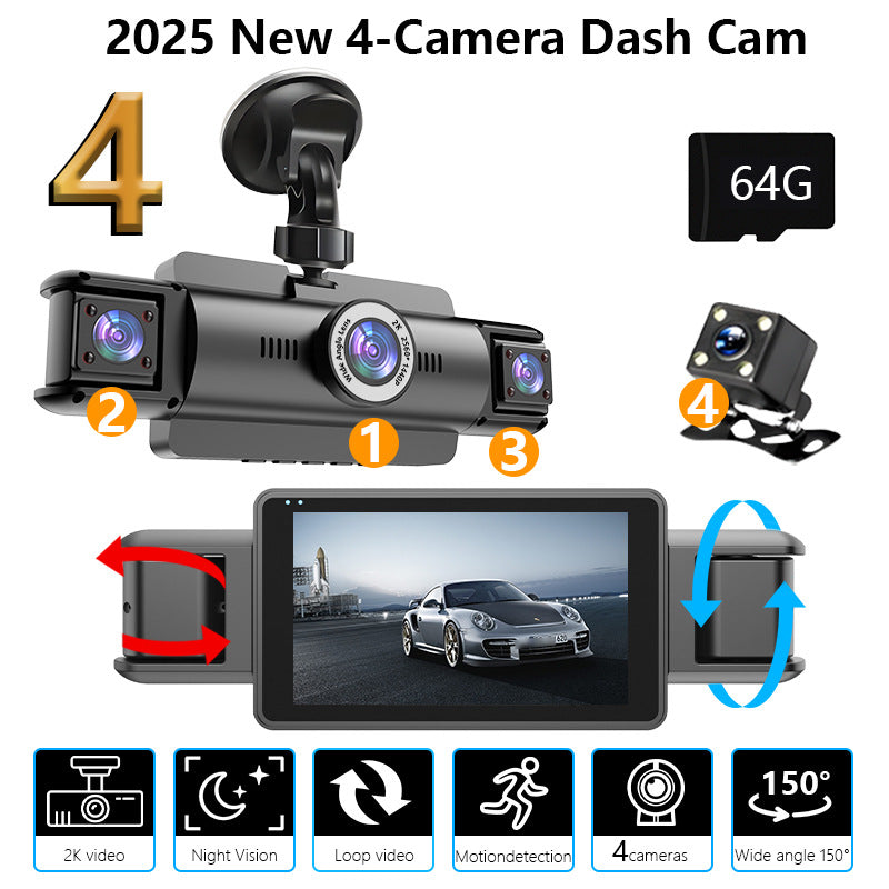 4-Camera WiFi Dash Cam | 2K Night Vision + Parking Monitor