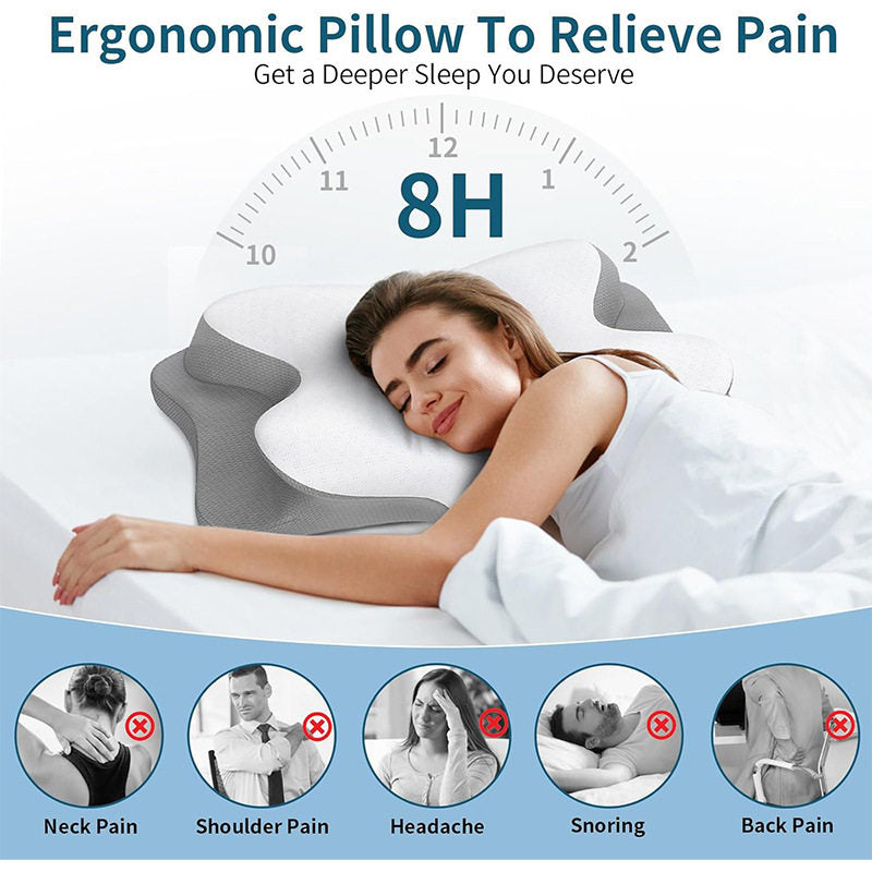 Almohada Cervical de Memory Foam | Diseño Mariposa | Funda Seda de Hielo | Soporte de Cuello