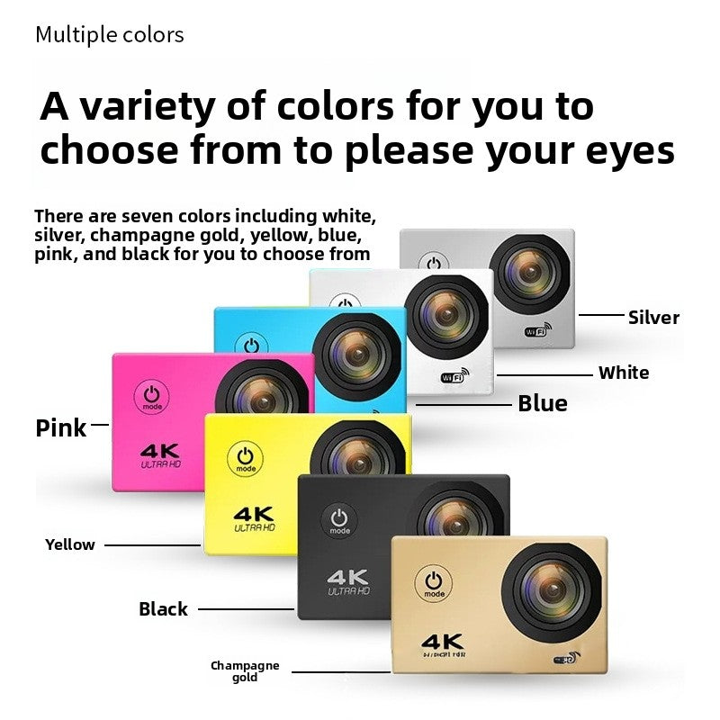 Cámara Deportiva 4K WiFi Resistente al Agua – Pantalla Táctil, Fotografía Nocturna, 7 Colores