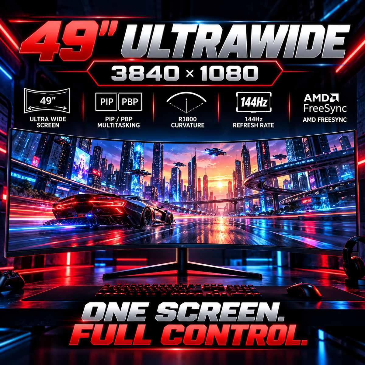 49-Inch Ultrawide Curved Monitor 32:9 | 5K 165Hz | Built-in Speakers | Home & Office
