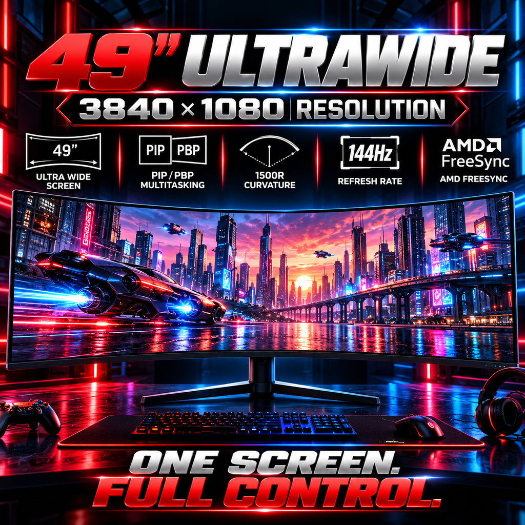 49-Inch Ultrawide Curved Monitor 32:9 | 5K 165Hz | Built-in Speakers | Home & Office