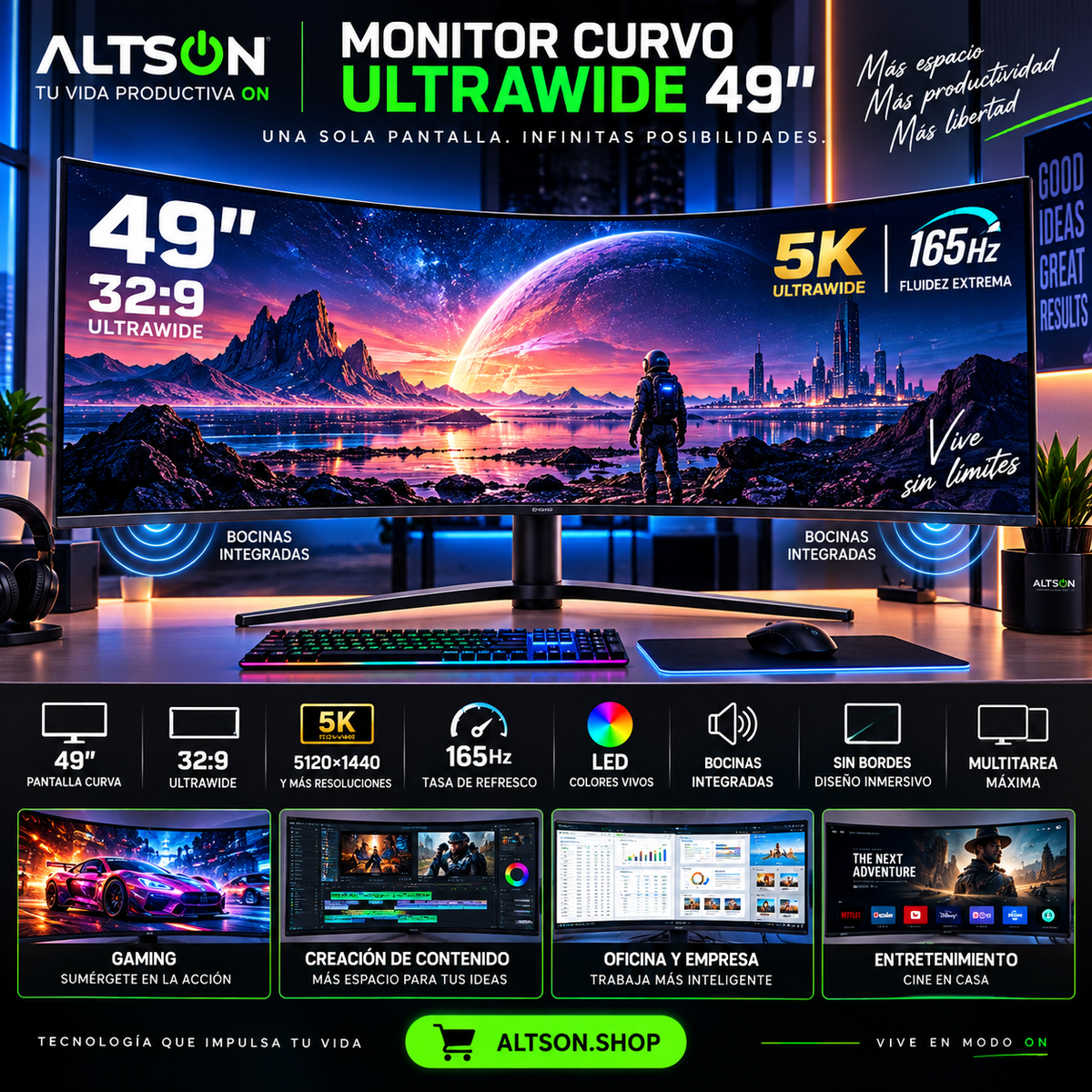 49-Inch Ultrawide Curved Monitor 32:9 | 5K 165Hz | Built-in Speakers | Home & Office