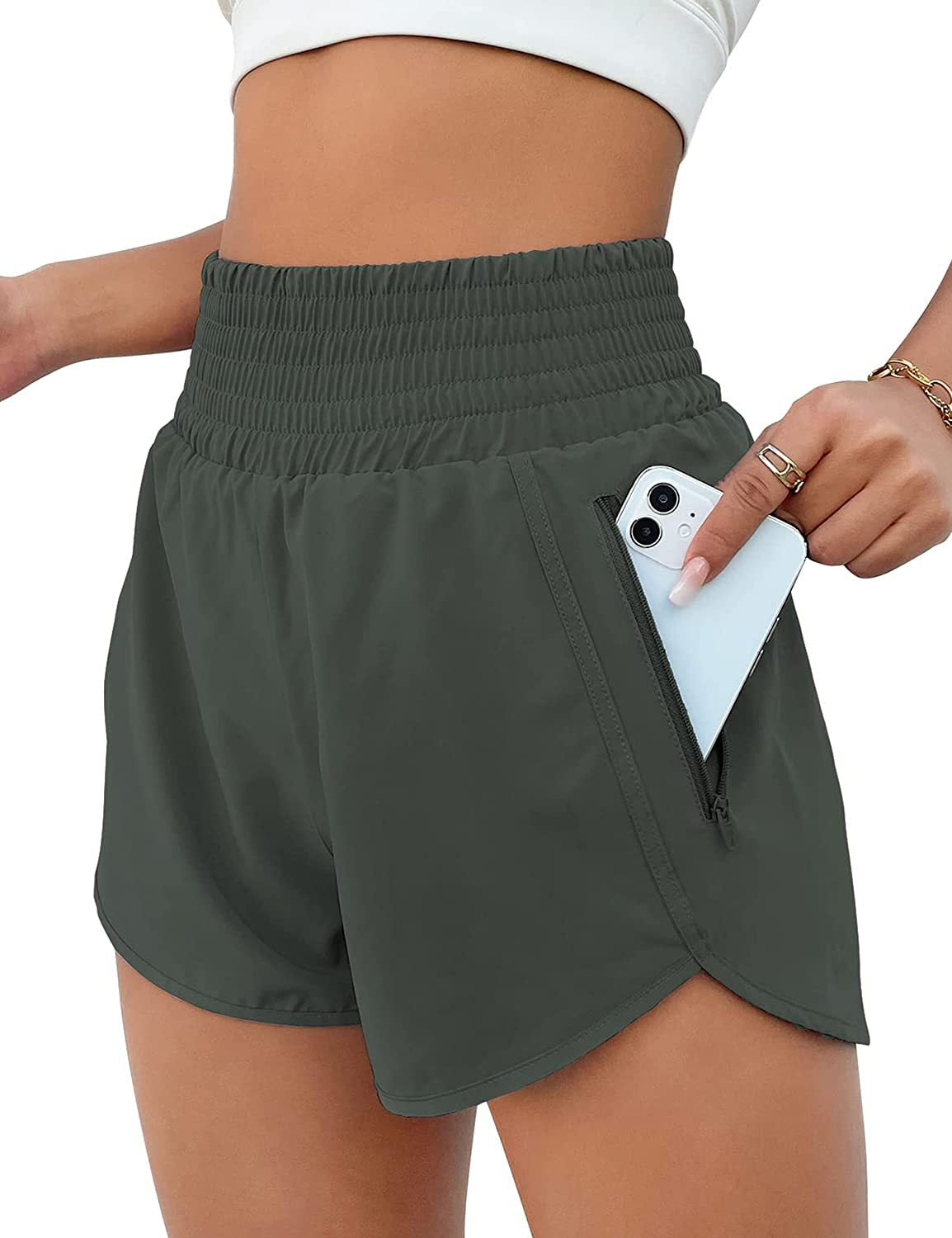 Shorts Deportivos Mujer Cintura Alta Tela Elástica Anti-Exposición S-XXXL | Women High Waist Sport Shorts