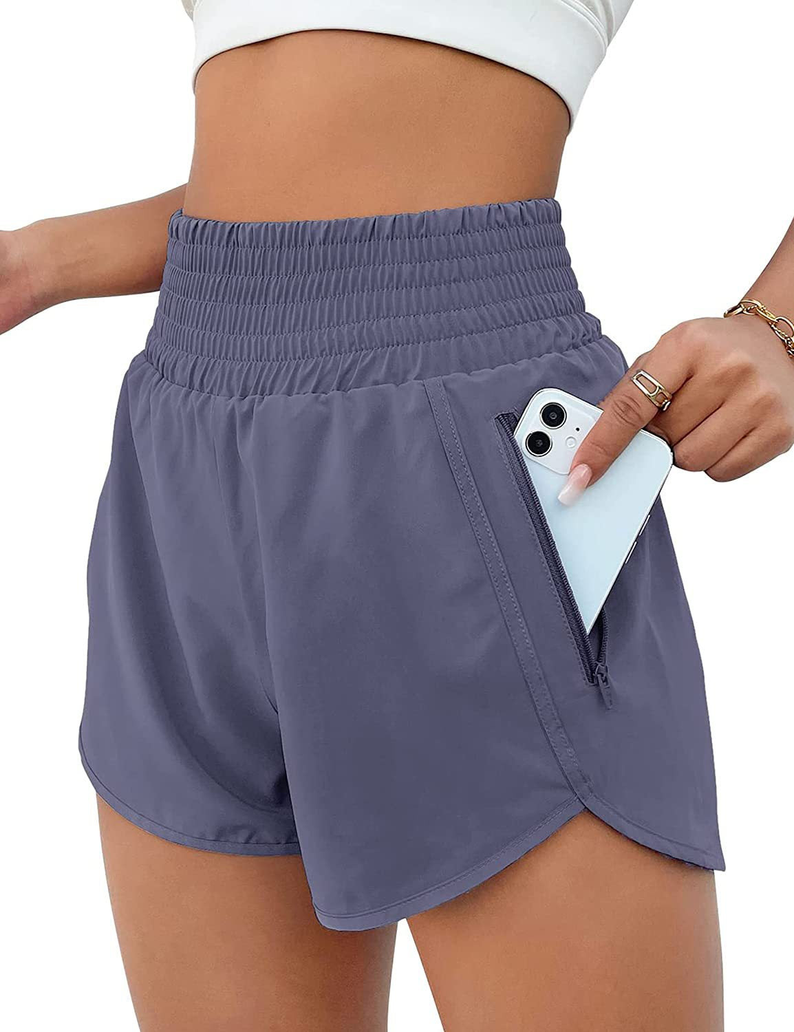 Shorts Deportivos Mujer Cintura Alta Tela Elástica Anti-Exposición S-XXXL | Women High Waist Sport Shorts