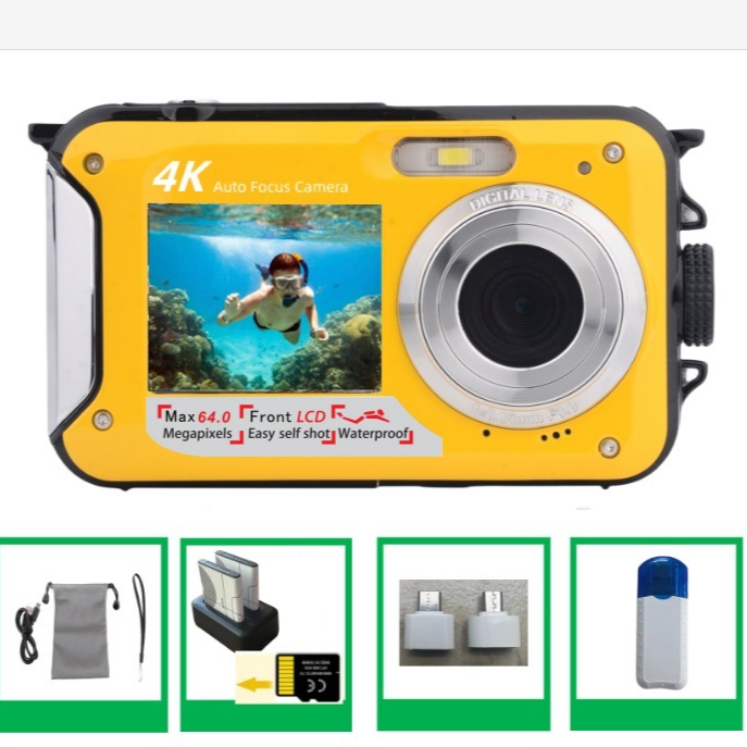 Cámara Digital 4K Dual Screen Resistente al Agua – 64MP, Autofocus, Zoom 16x, Hasta 128GB