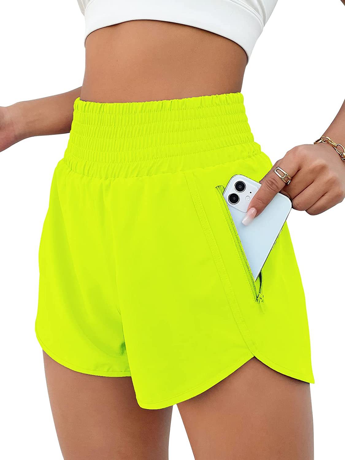 Shorts Deportivos Mujer Cintura Alta Tela Elástica Anti-Exposición S-XXXL | Women High Waist Sport Shorts