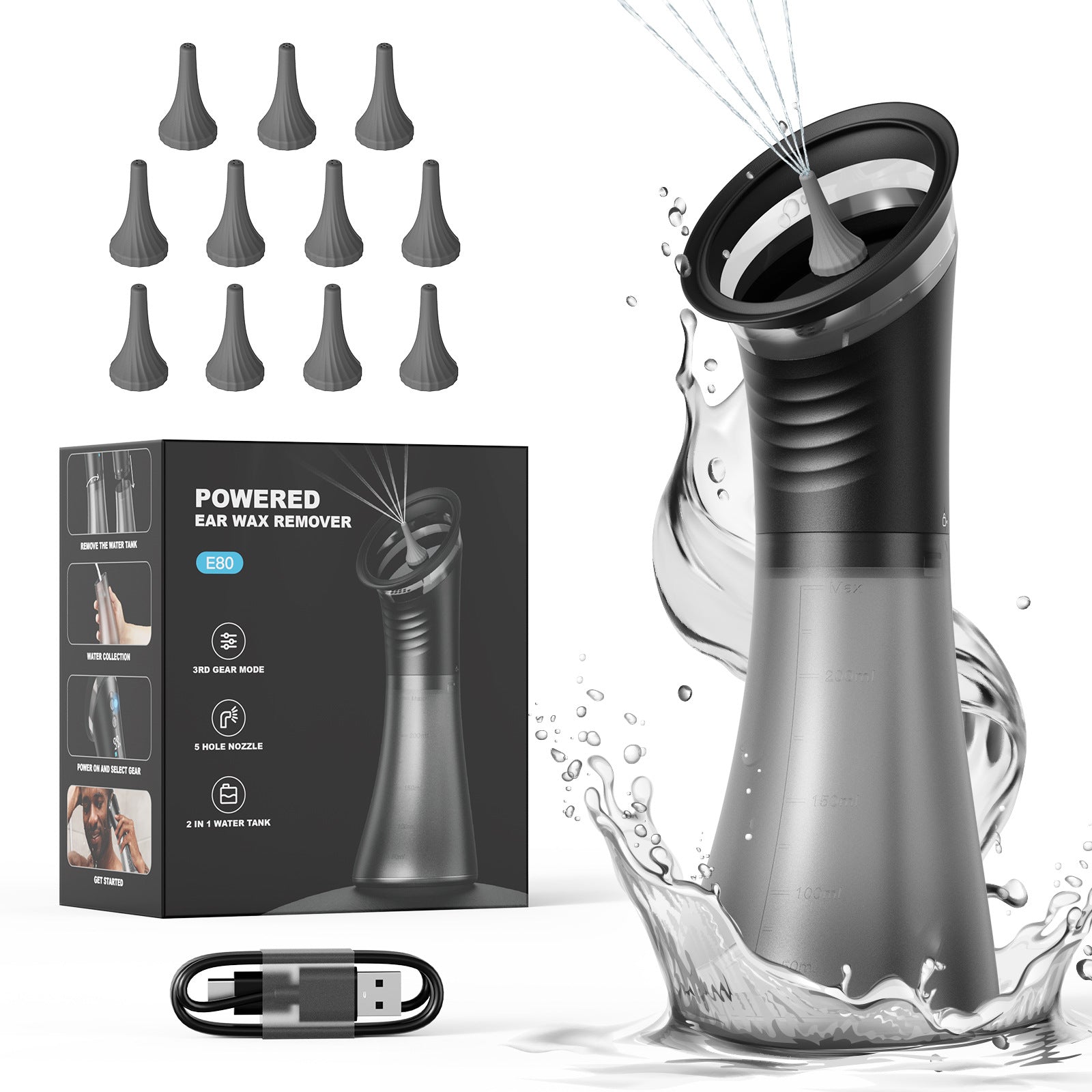 Lavador de Oídos Eléctrico E80 — Limpieza Profunda con Agua a Presión