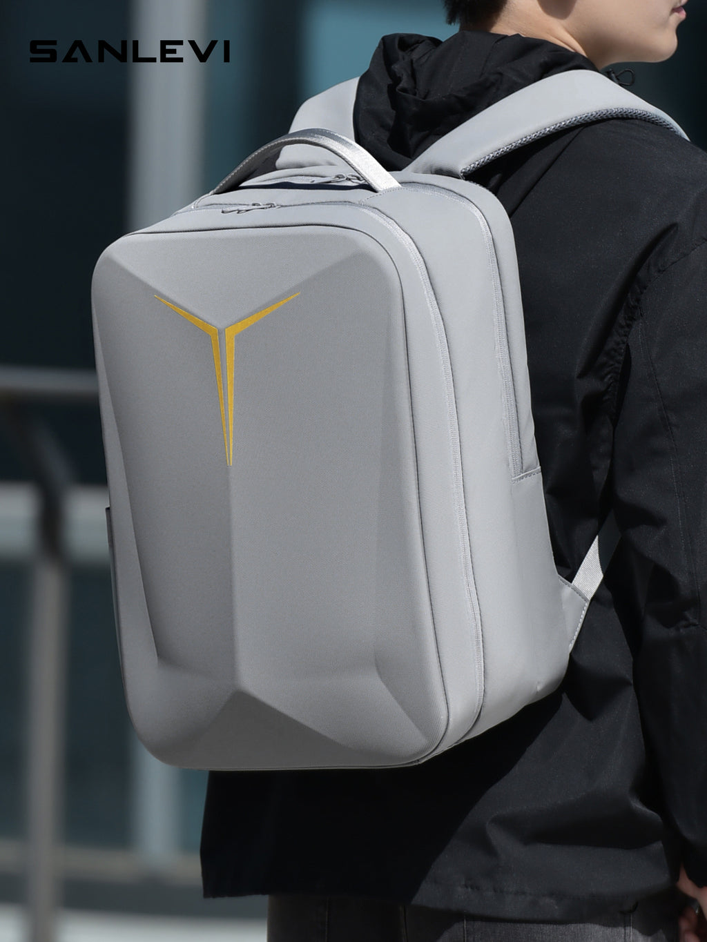 Hard Shell Business Laptop Backpack | Oxford Fabric | Under 20L | Fits 15" | Silver Gray