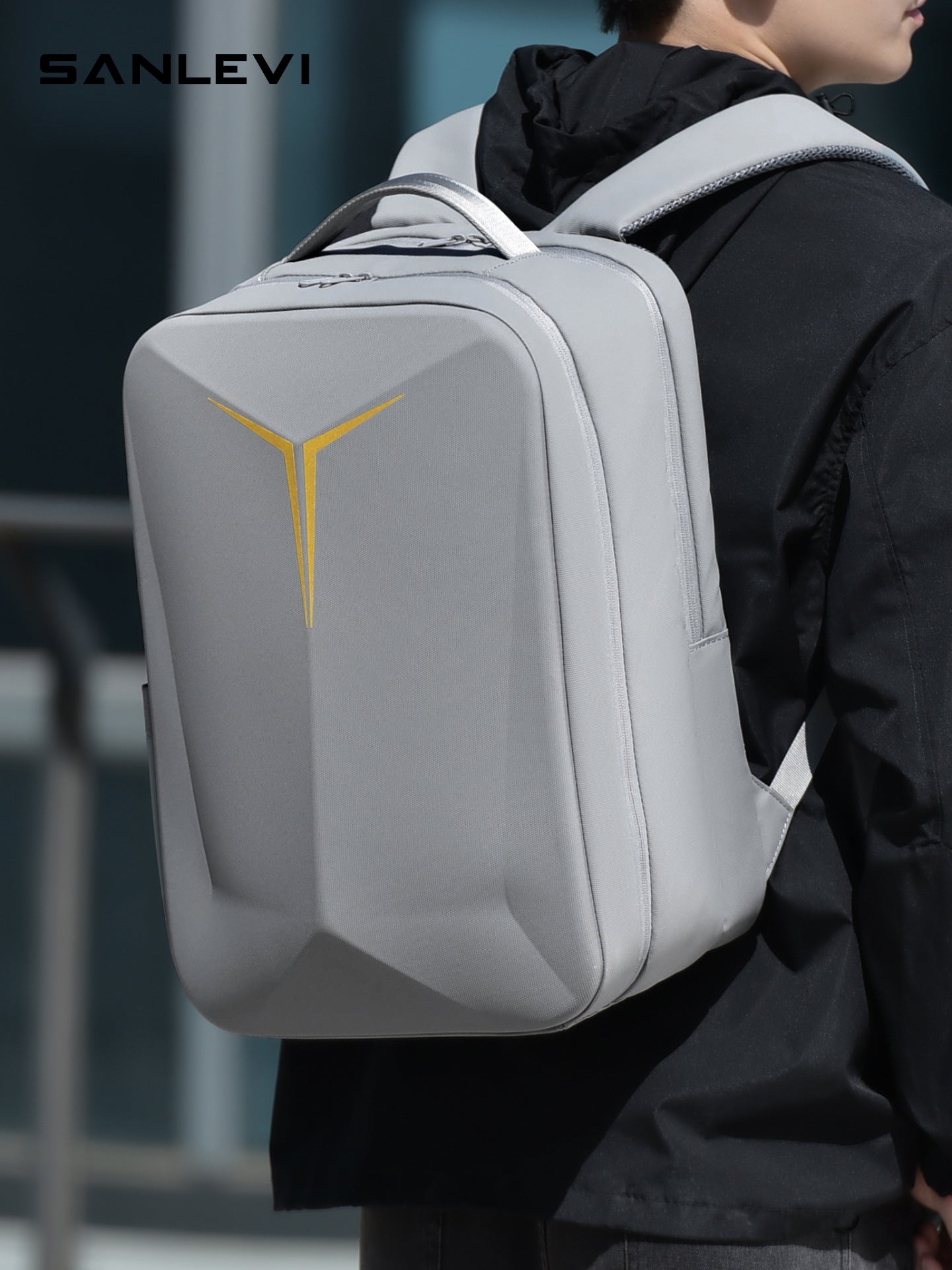 Hard Shell Business Laptop Backpack | Oxford Fabric | Under 20L | Fits 15" | Silver Gray