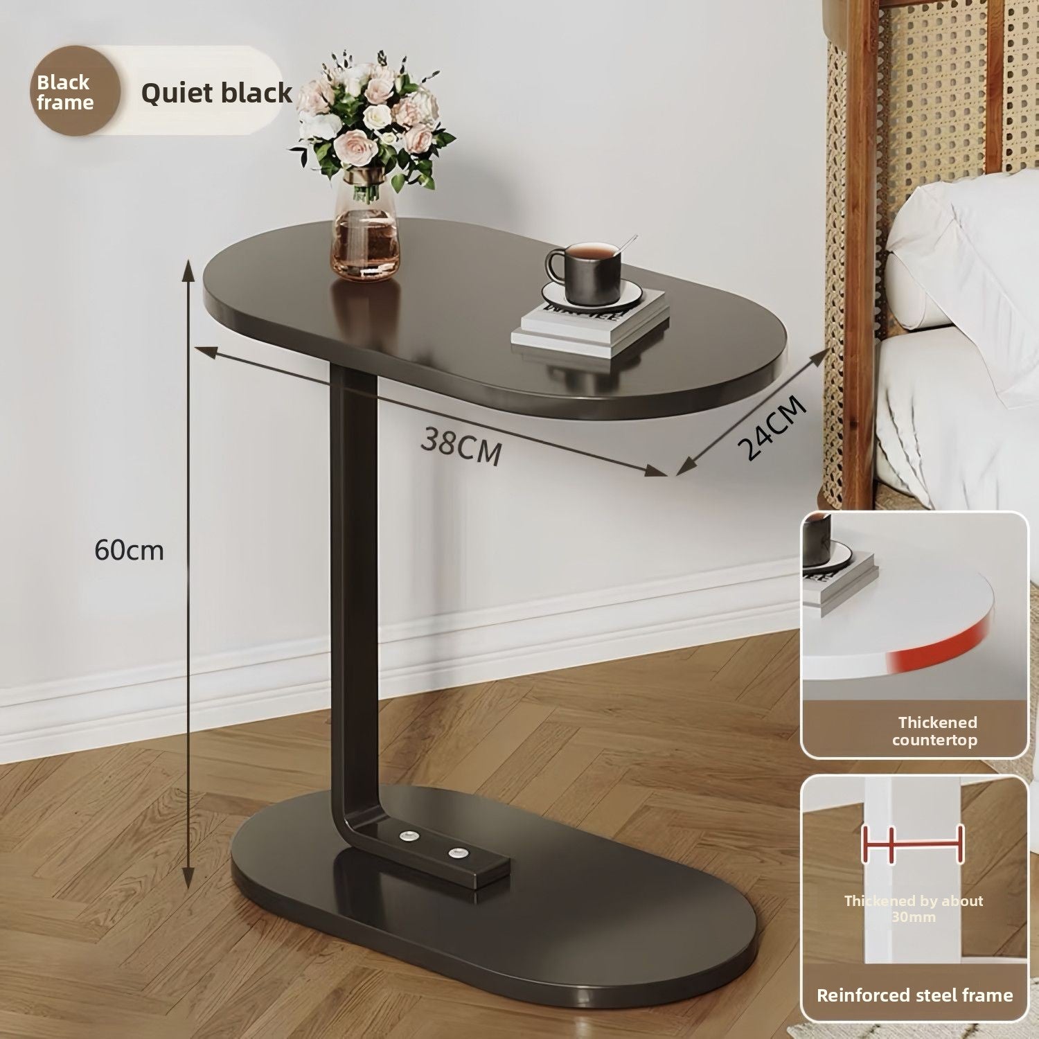 Mesa Auxiliar de Sofá | Madera Sólida | Altura Ajustable 45-80cm | Con Ruedas
