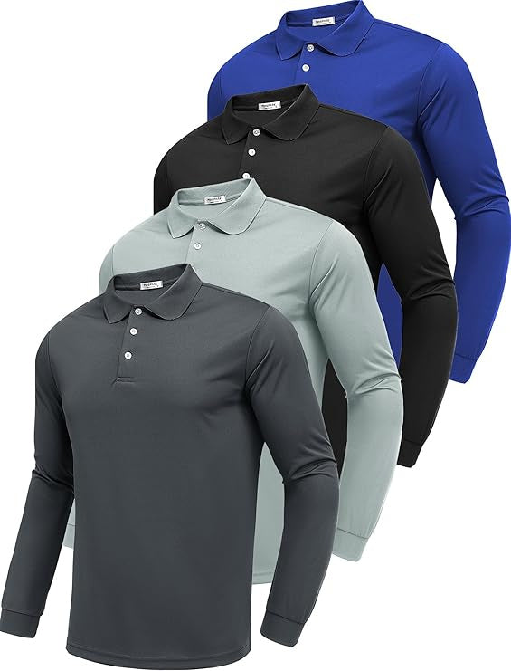 Polo Manga Larga Hombre Secado Rápido – Slim Fit, 95% Poliéster, S a XXXL
