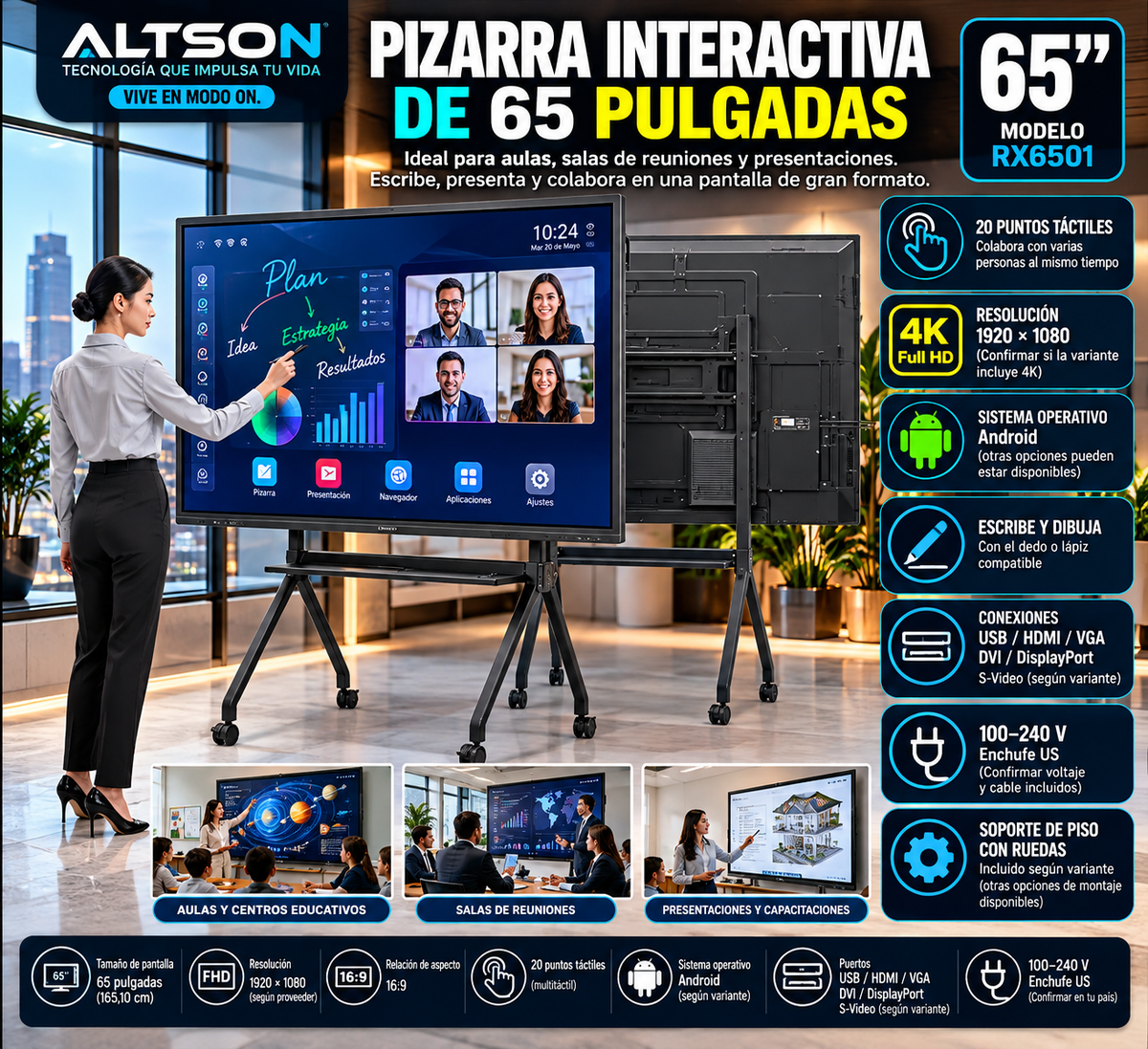 65-Inch Interactive Whiteboard RX6501 | Touch Display / Pizarra interactiva de 65 pulgadas