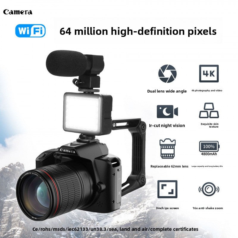 Cámara Digital D5 WiFi 4K Doble Lente – 64MP, Visión Nocturna, Batería 4800mAh, Antivibrador