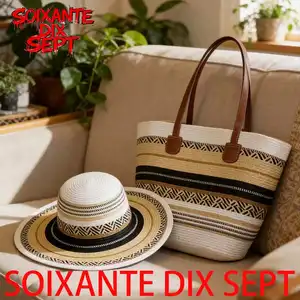 Set Bolsa Tote de Paja + Sombrero – Estilo Minimalista, Playa y Verano